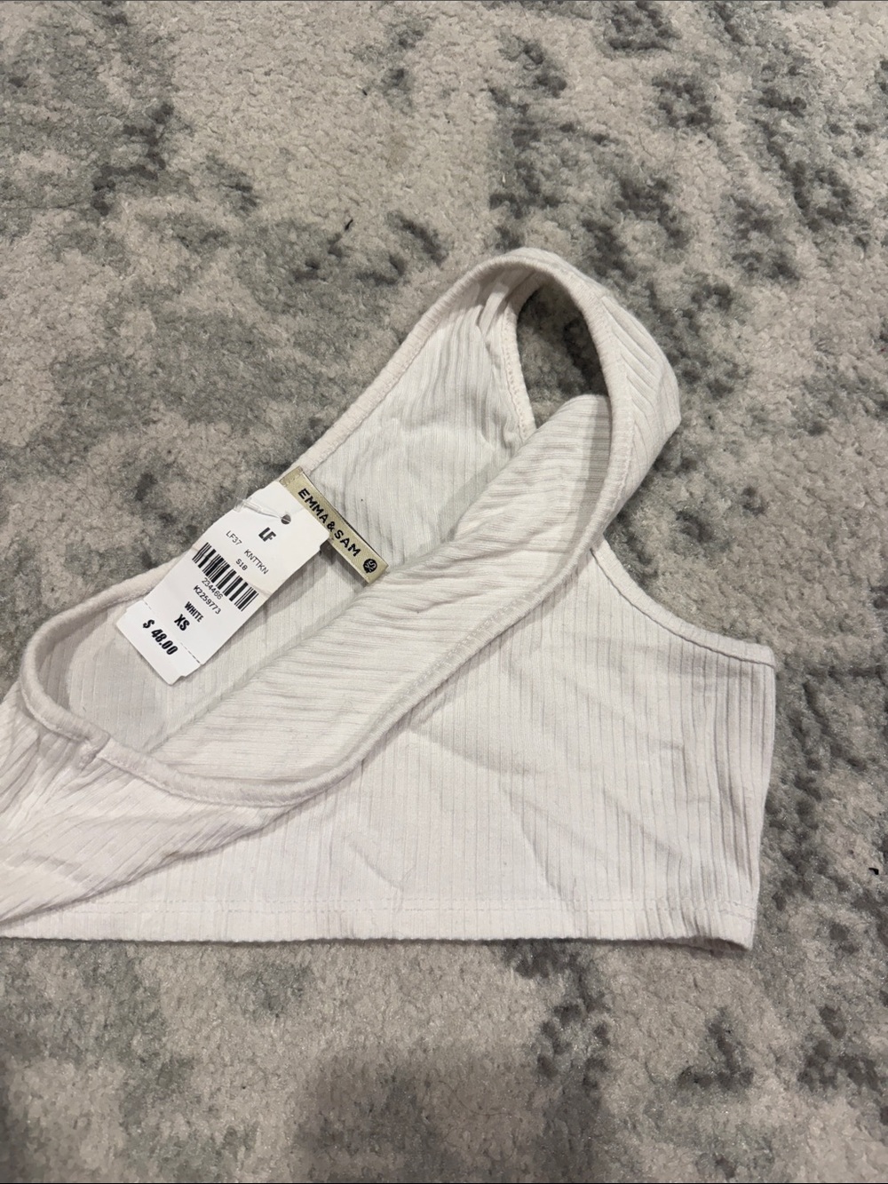 LF White Ribbed One-Shoulder Crop Top